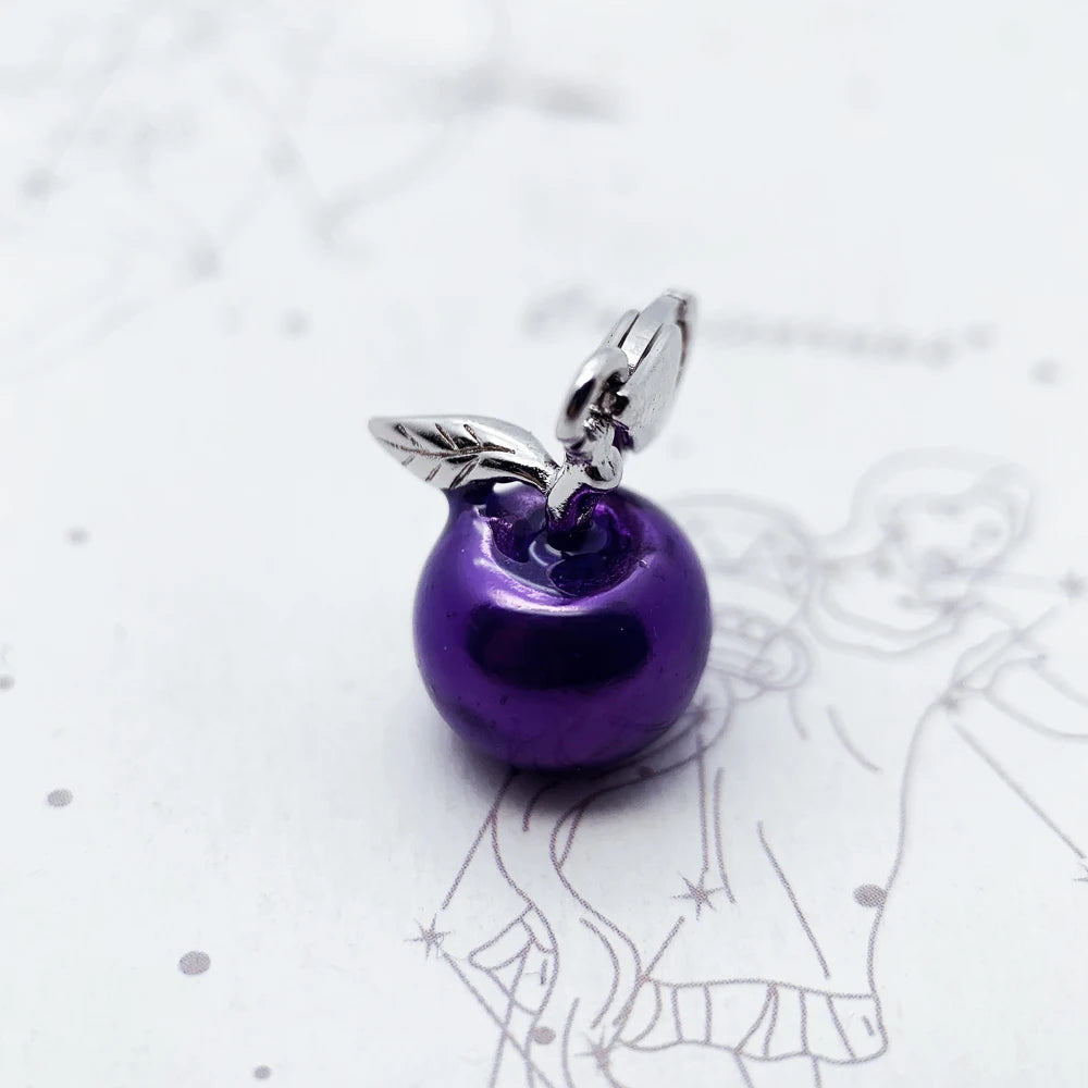 Lovely Purple Enamel Apple Pendant Charm For Women Girls 925 Sterling Silver Jewelry Gift