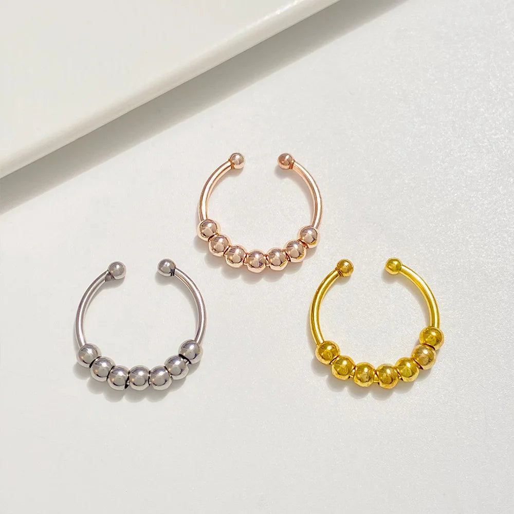 Trendy Anxiety Rings Tarnish Free Stainless Steel Fidget Rotate Bead Anti Stress Relief Finger Ring Jewelry For Women
