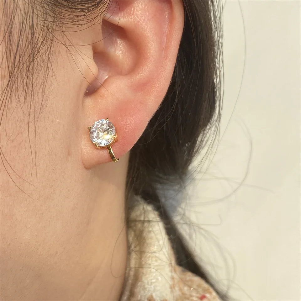 ZAKOL Shiny 7mm Cubic Zircon Ear Cuffs Earring Round Crystal Fake Piercing Clip Earrings For Women Wedding Party Jewelry