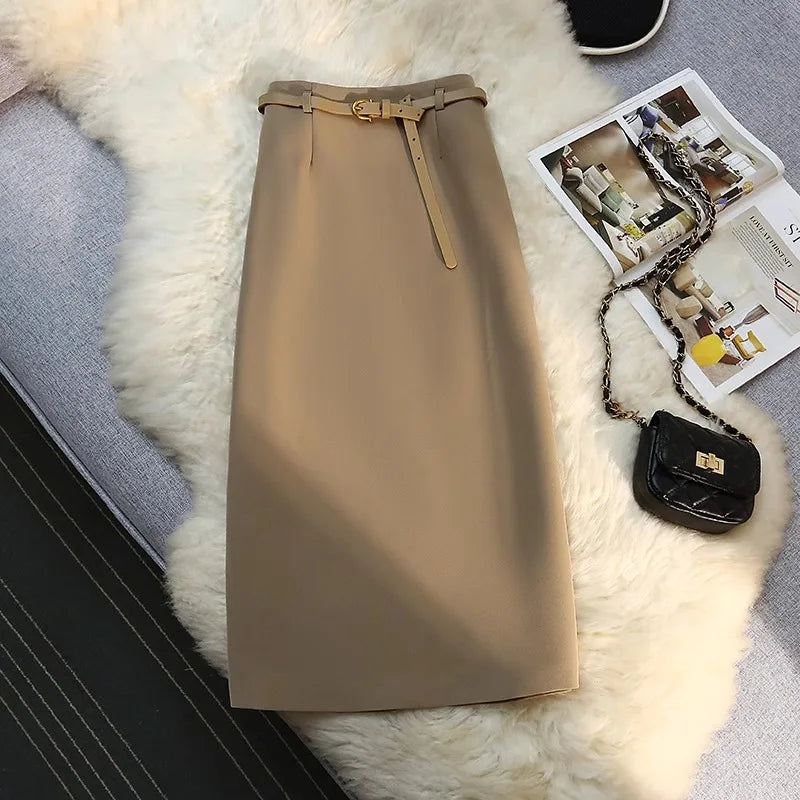 High Waist Suit Sle  Skirt Korean Spring Autumn New Wrap around a Line Skirt for Women Casual Loose Fit a pe