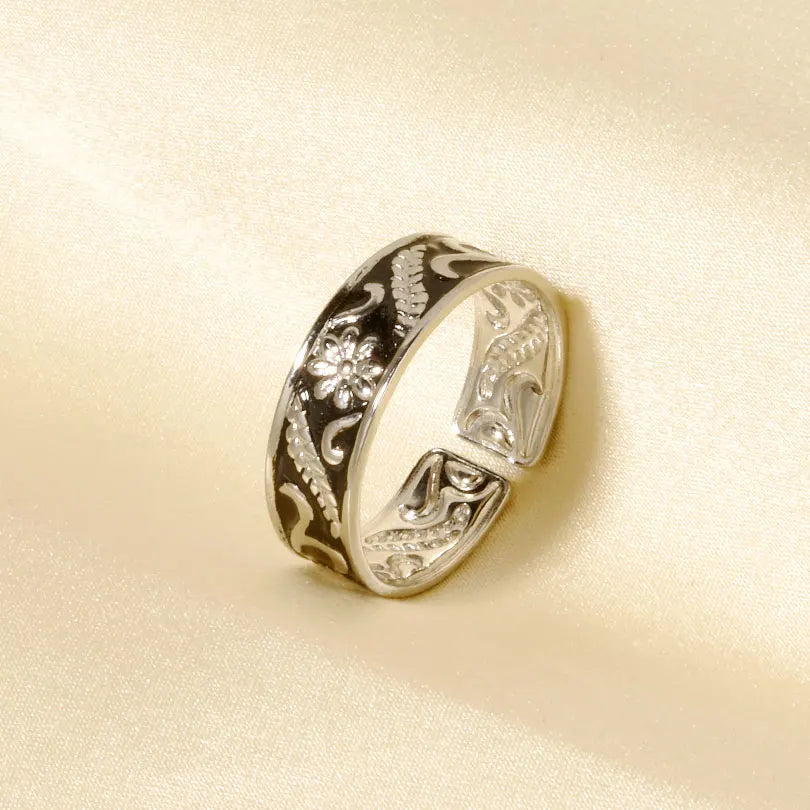 Elegant Ring Enamel Stainless Steel Rings For Women Men Accessories Flower Plant Jewelry Open Adjustable Real Gold Plated Bagues