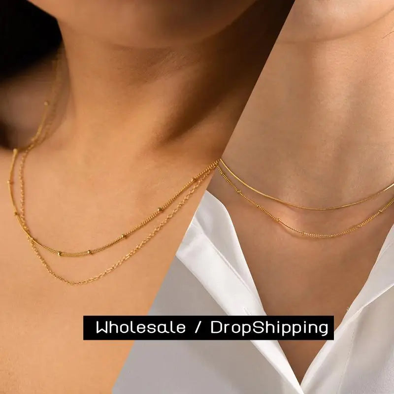 CARLIDANA Dainty Gold Color Layered Chain Women Non Tarnish Ladies Stainless Steel Beads Chain Necklace Jewelry