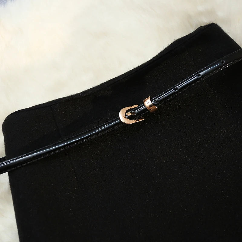 Seoulish 2024 New Autumn Winter Wrapped Woolen Midi Skirts for Women Fashion High Waist Solid Color Office Lady Straight Skirts