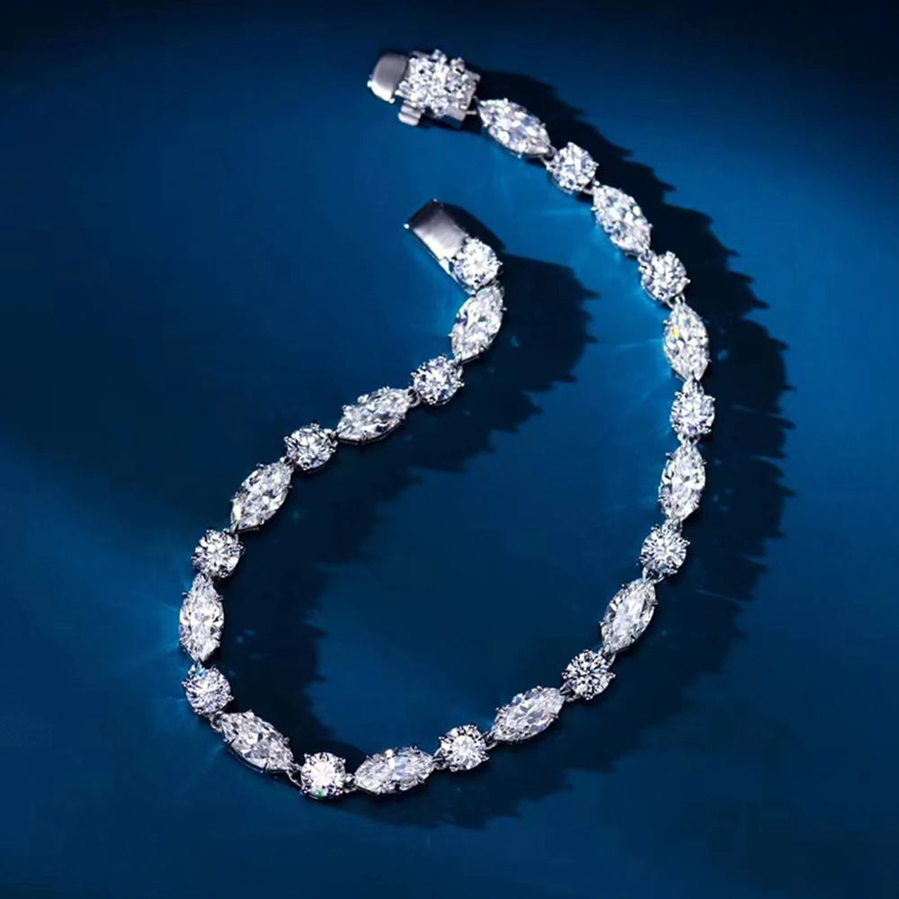 Wong Rain 100% 925 Sterling Silver Round Marquise Cut Simulated Moissanite Gemstone Luxury Bracelets Fine Jewelry Christmas Gift