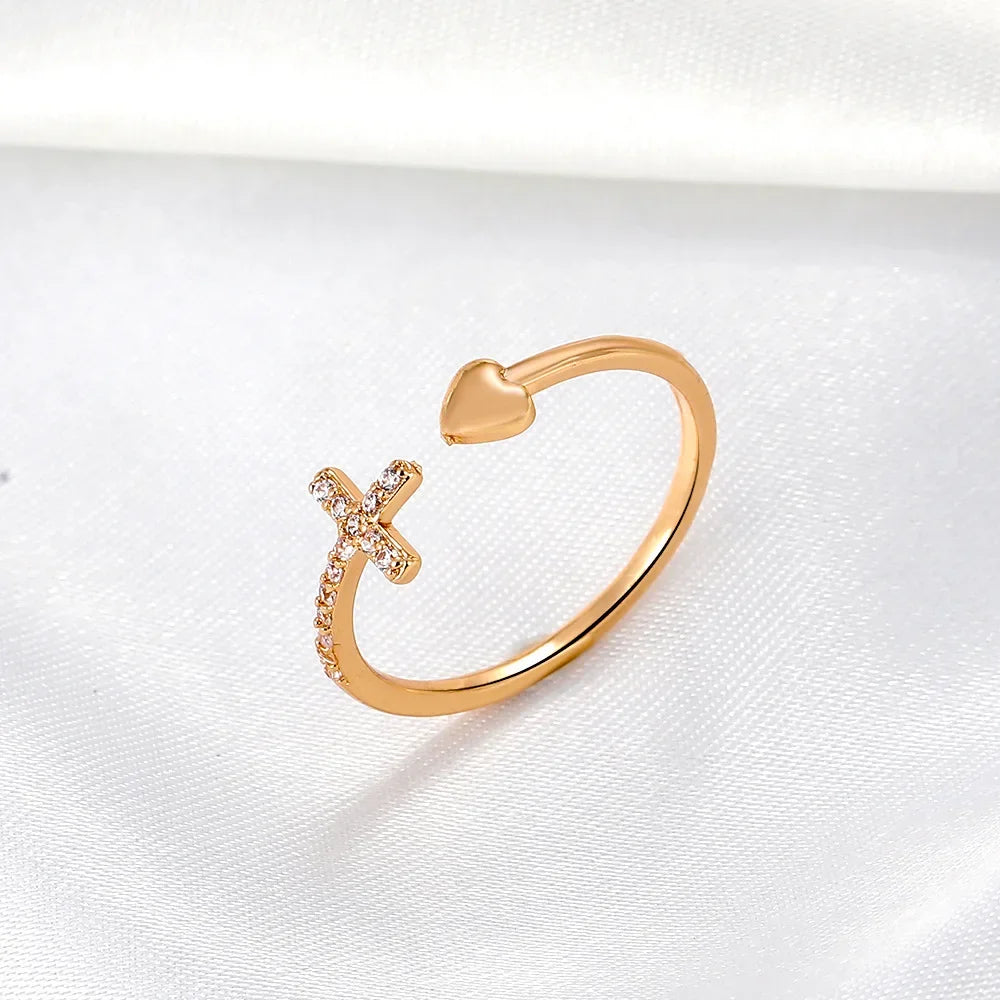 Geometric Chic Double Layered Cross Shaped Zircon Opening Ring for Women Fashion Jewelry Accessories Supports Wholesale Party
