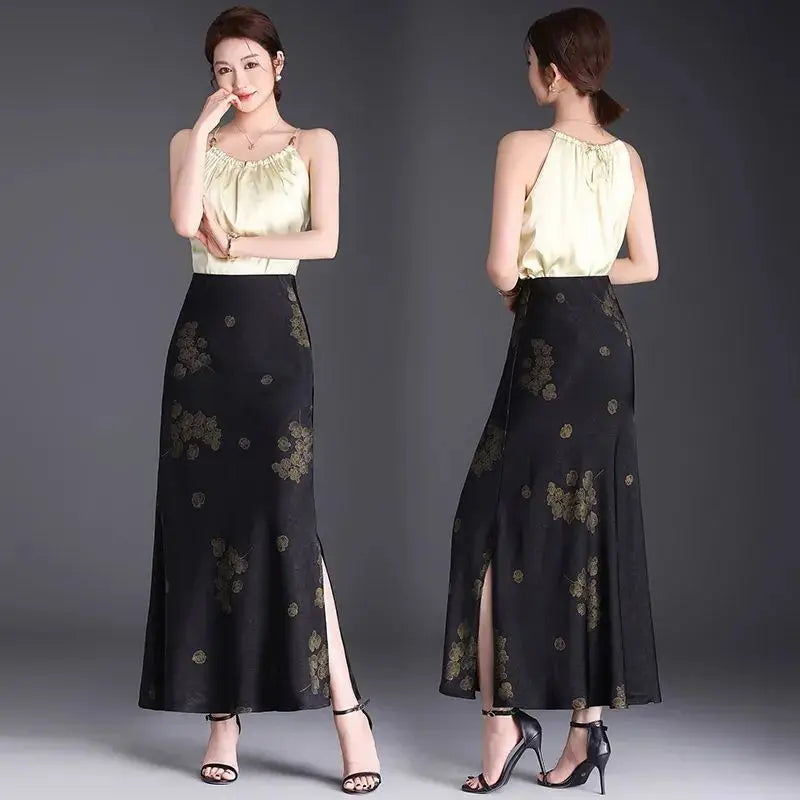 Printed Skirt Women Spring Summer New High-waisted Straight Hip-covered Skirt Temperament Long Skirt