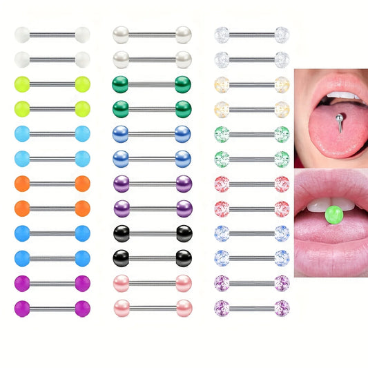 1/18Pairs 14mm/16mm/18mm Stainless Steel Tongue Rings Nipple Piercing Straight Barbells Jewelry For Men For Daily Decoration