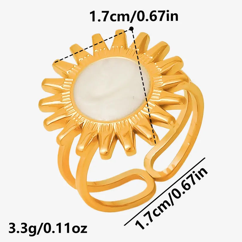 Elegant Ring Enamel Stainless Steel Rings For Women Men Accessories Flower Plant Jewelry Open Adjustable Real Gold Plated Bagues