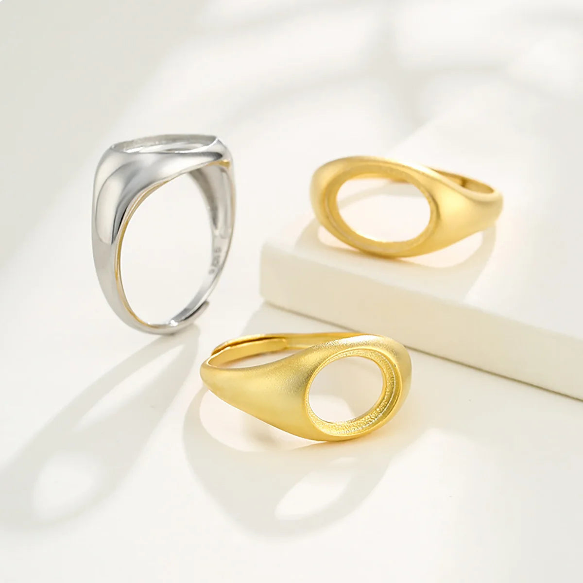 Adjustable Ring Blank Fit 7X9/8X10/10X12mm Oval Glass Cabochons Cameo Tray 925 Silver DIY Rings Setting Jewelry Making