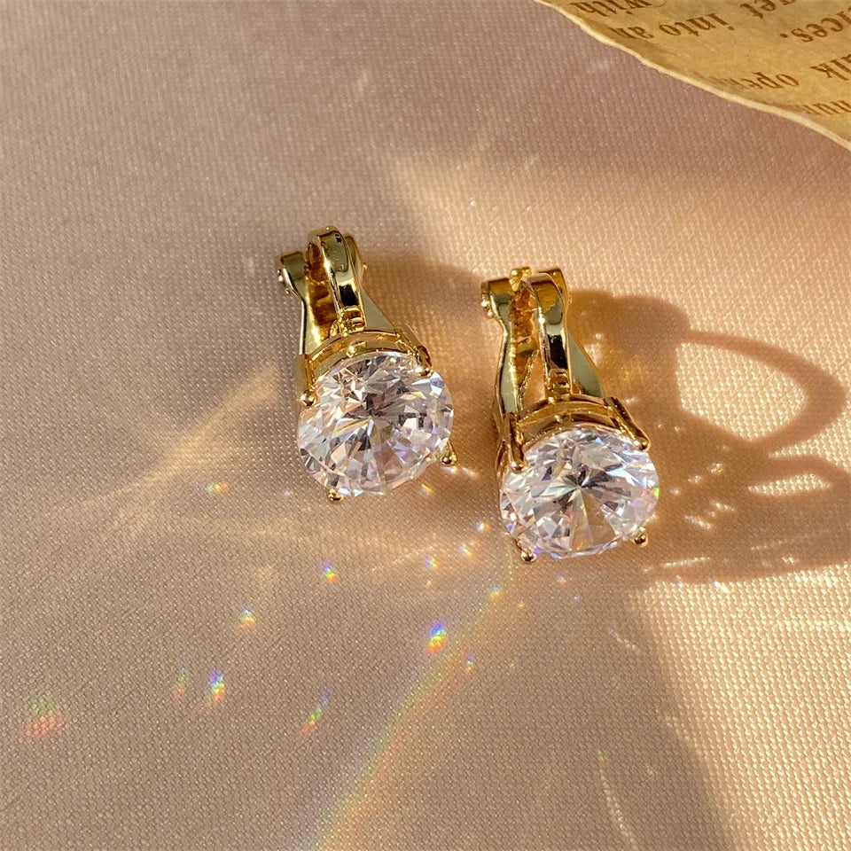 ZAKOL Shiny 7mm Cubic Zircon Ear Cuffs Earring Round Crystal Fake Piercing Clip Earrings For Women Wedding Party Jewelry