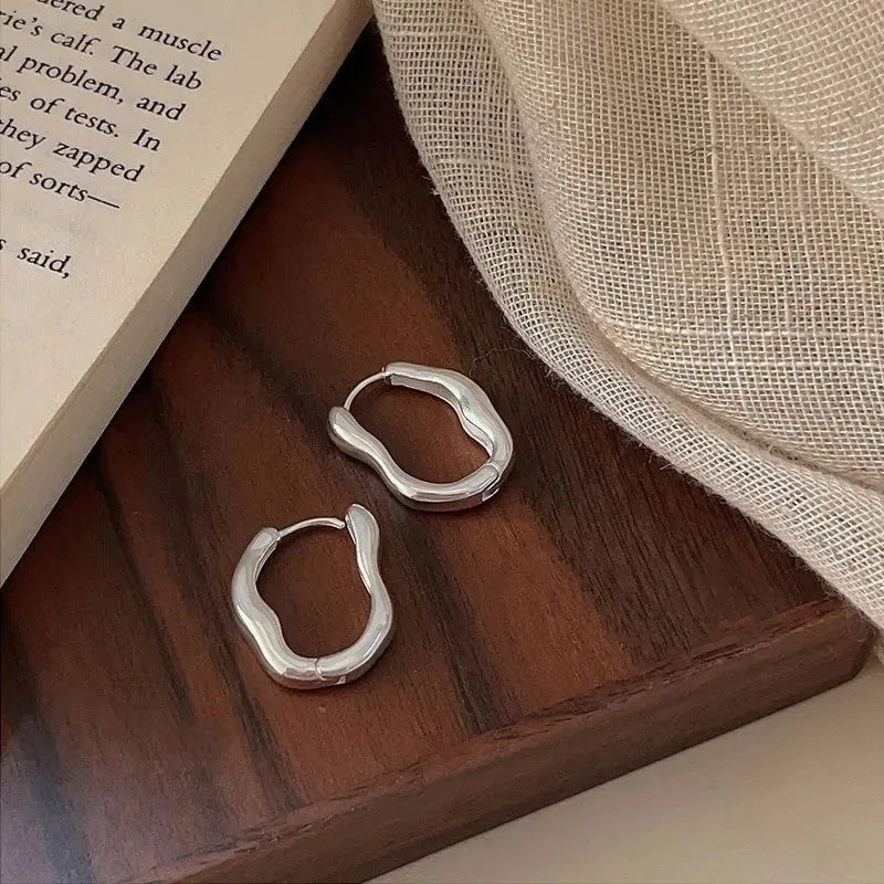 2Pcs Stainless Steel Smooth Metal Hoop Earrings For Woman Girl, Elegent Luxury Jewelry Temperament Girl's Daily Wear Earrings