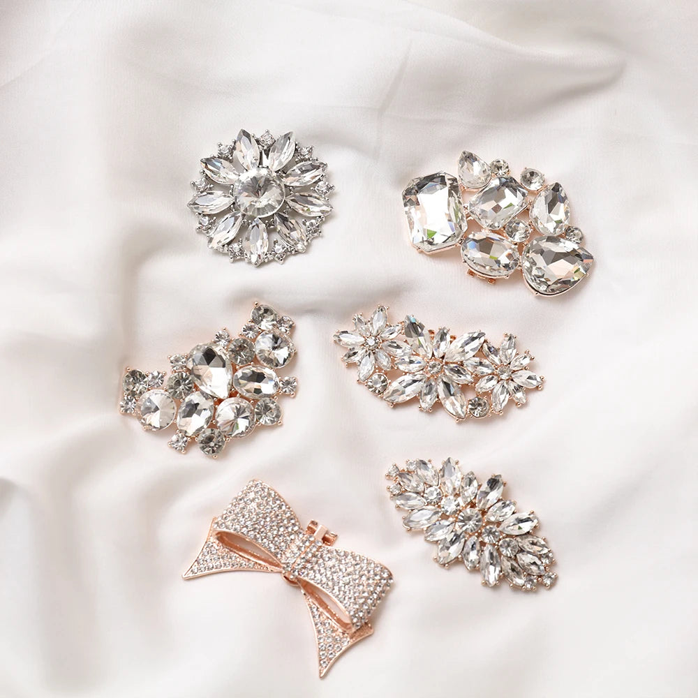 1Pair Detachable Shoes Decorations Shiny Crystal Shoes Clip Charm Buckle Rhinestone Brooch Women Bag Pendant Bride Accessories