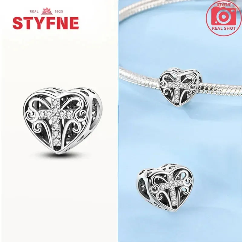 925 Silver Charms Religion Heart Lucky Eye Cross Beads For Original Bracelet Making Pendant for Women Fine Jewelry gifts