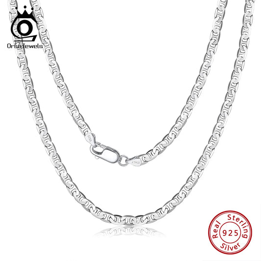 ORSA JEWELS 100% 925 Sterling Silver 2.6/3.7/5mm Flat Mariner Chain Necklace for Women Men Fashion Classic Necklace Jewelry SC78