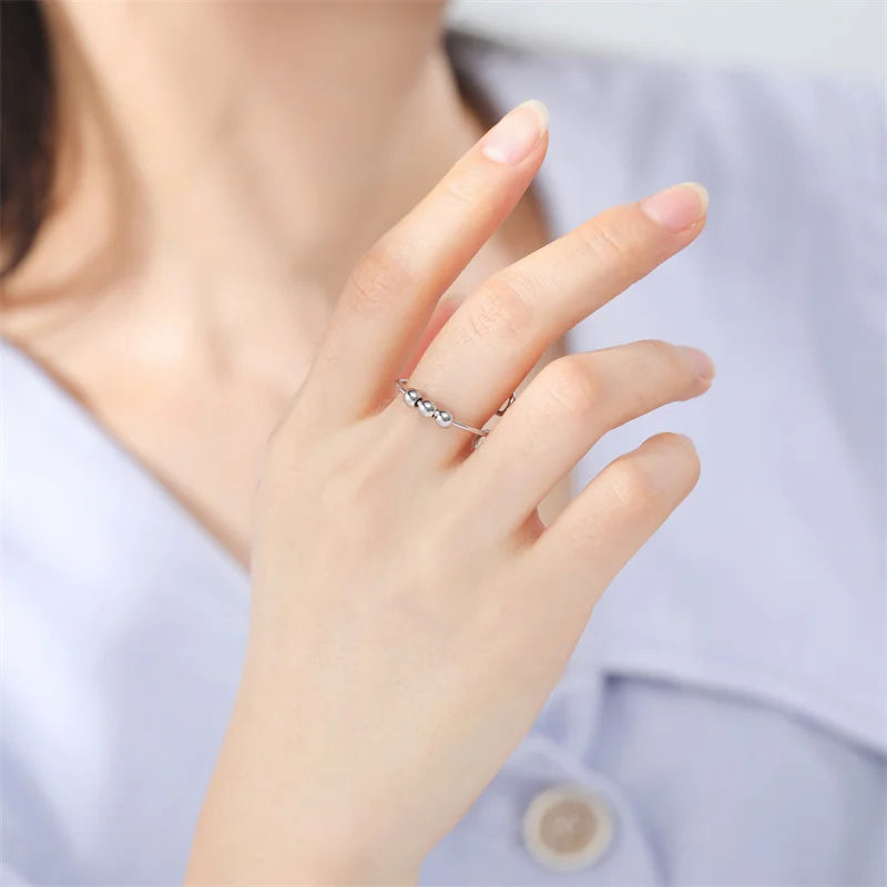 Stainless Steel Balls Beads Rings for Girls women  Rotate Freely  Antistress Spiral Bead Rotate esthetic Jewlery