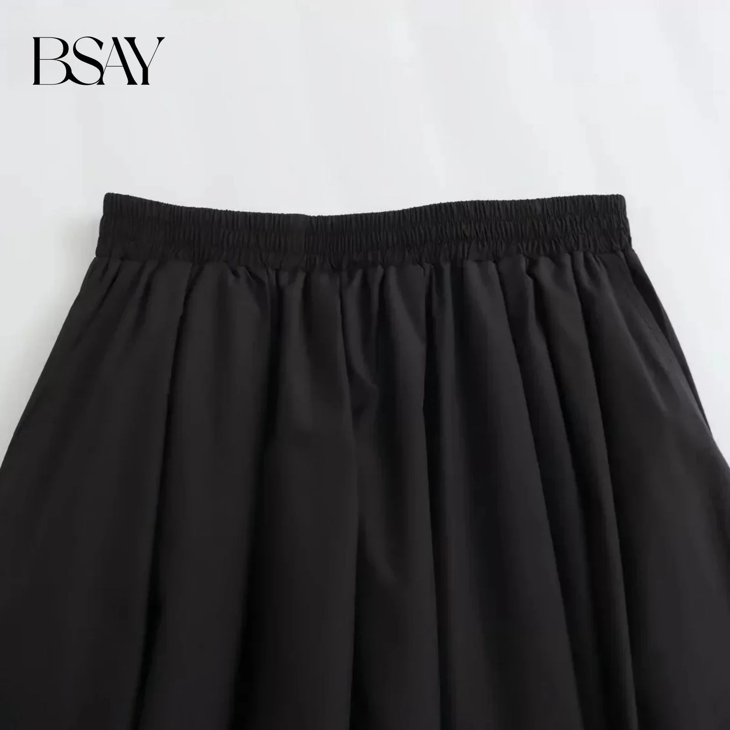 BSAY Women's Fashion Spring New Black Wide Pleated Swing Vintage Chic Female High Waist  Elegant A-line Long Skirt Mujer