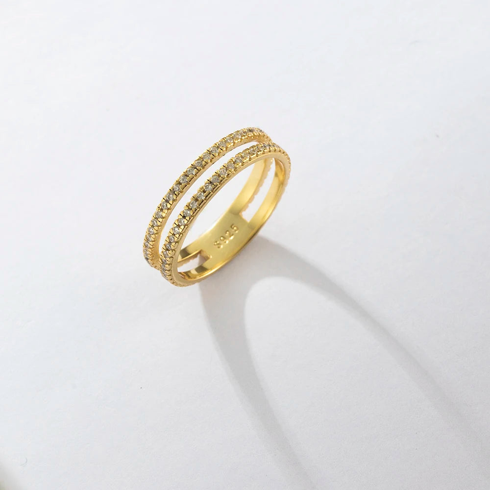 VEWANT 925 Sterling Silver Recyclable Two CZ Pave Double Line Ring Women Crystal Luxury Wedding Birthday Jewelry