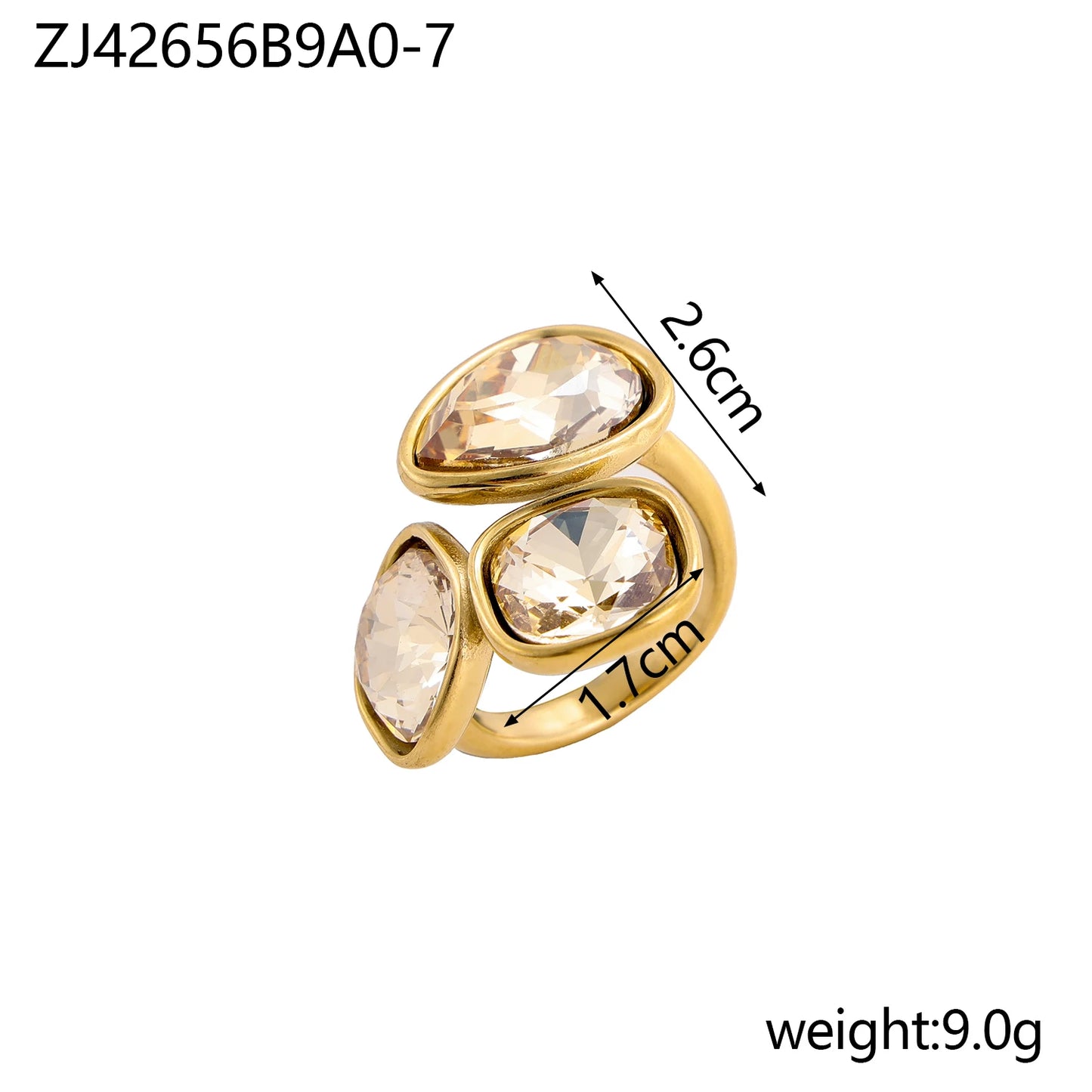 18k gold color stainless steel ring with crystal ring for women light luxury high-grade color open stainless steel