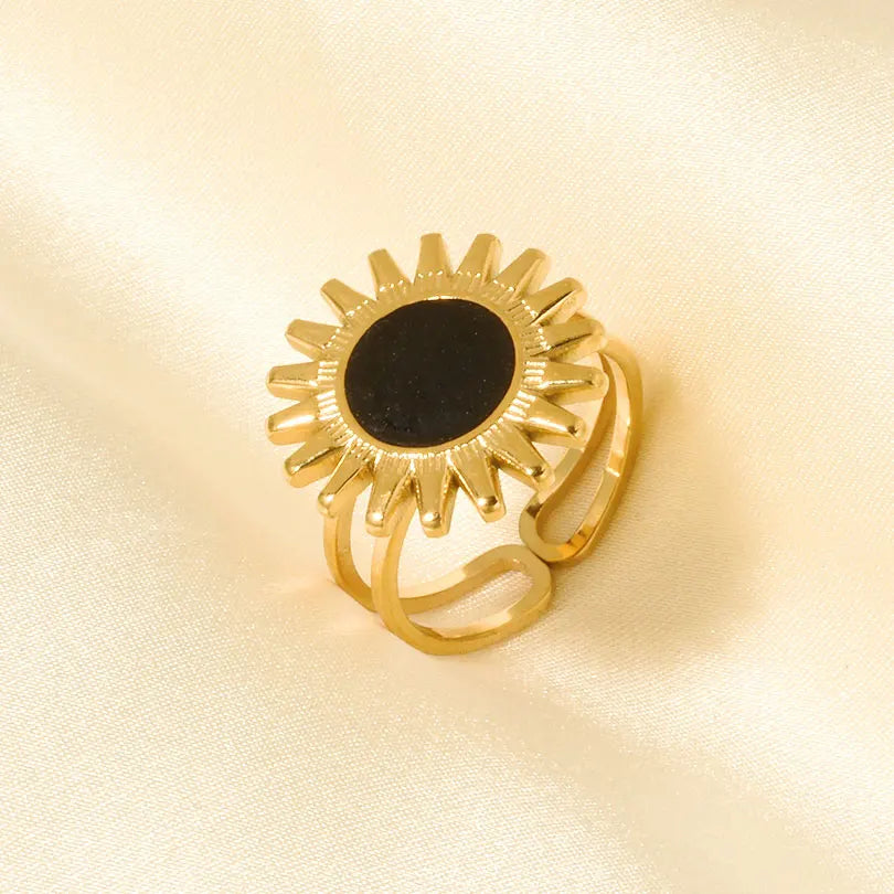 Elegant Ring Enamel Stainless Steel Rings For Women Men Accessories Flower Plant Jewelry Open Adjustable Real Gold Plated Bagues