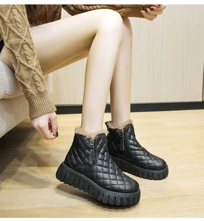 Women's Boots 2024 Winter Plush Cotton Boots Warm Platform Comfort Cold Proof Shoes Zipper Height Increase Anti Slip Snow Boots