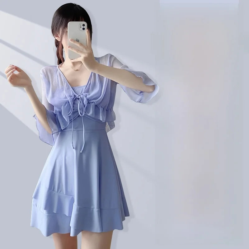 Women's High-End Bikini Tee-Piece Set Skirt Sle Faionable Thermal Spa Swimsuit Meat Covering Slimming Beachwear