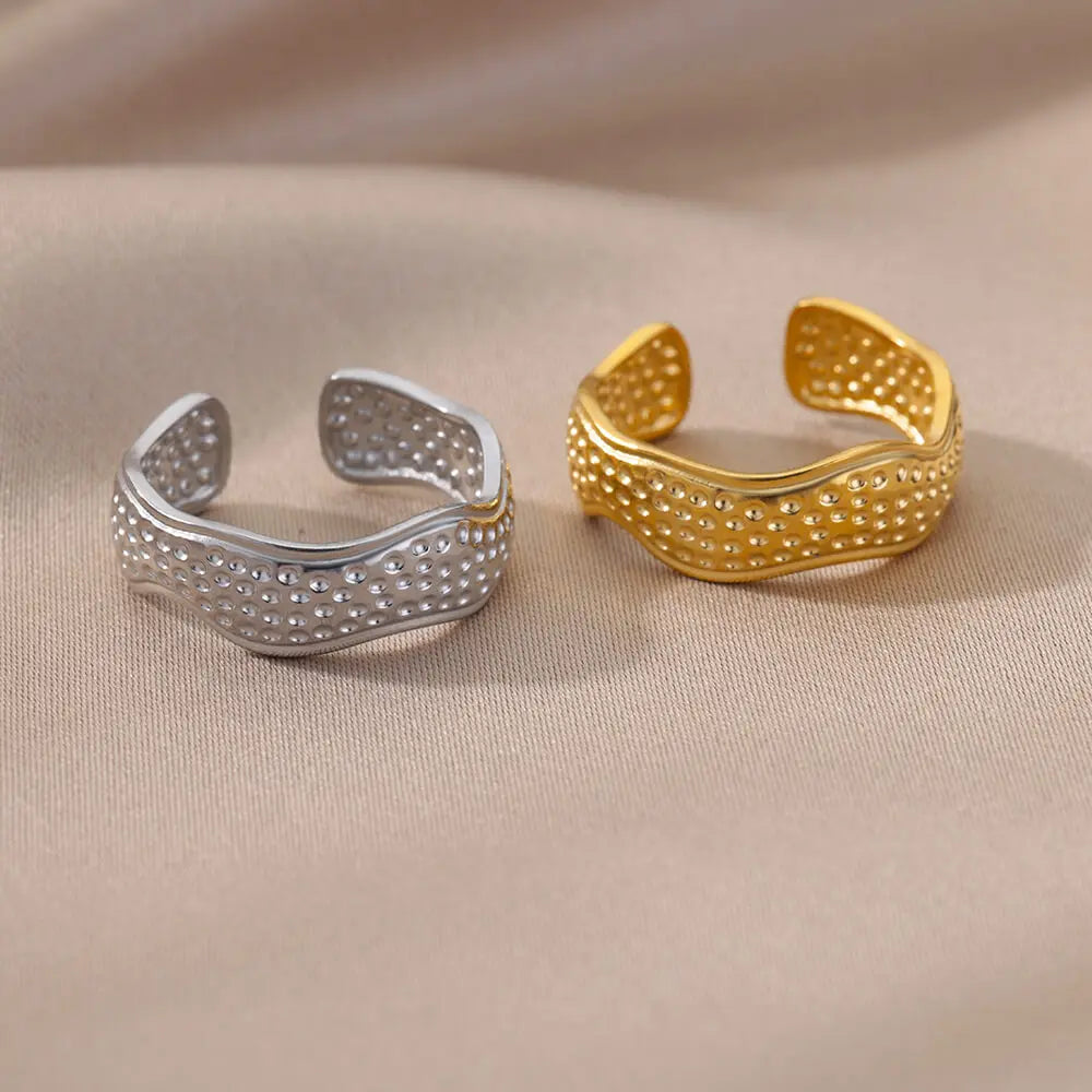 Stainless Steel Twist Chain Adjustable Rings for Women Men Simple Geometric Leave Flower Open Ring Jewelry Female Holiday Gifts