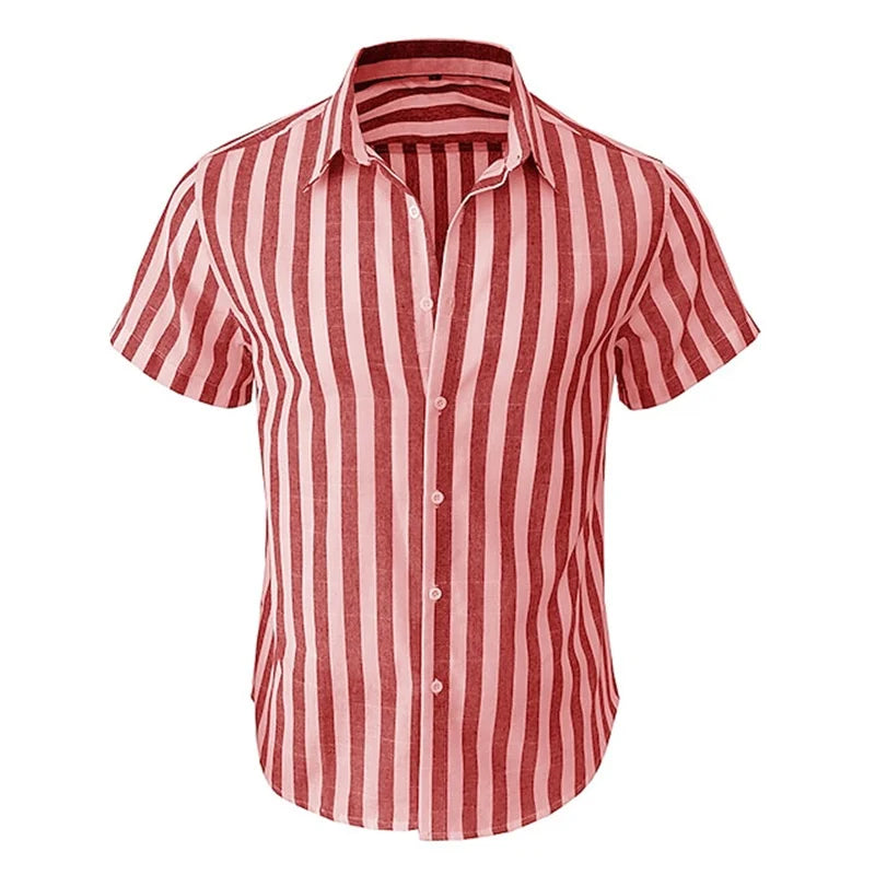 Alternating Striped men's Shirts Summer Minimalist Shirts Beach Casual Style Short Sleeved Shirt Men's Hawaii Vacation Shirt