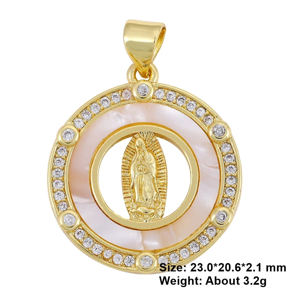 Juya 18K Real Gold Plated Religious Pendant Jewelry Making Supplies Creative Saint Mary Virgin Christian Cross Charms Supplies