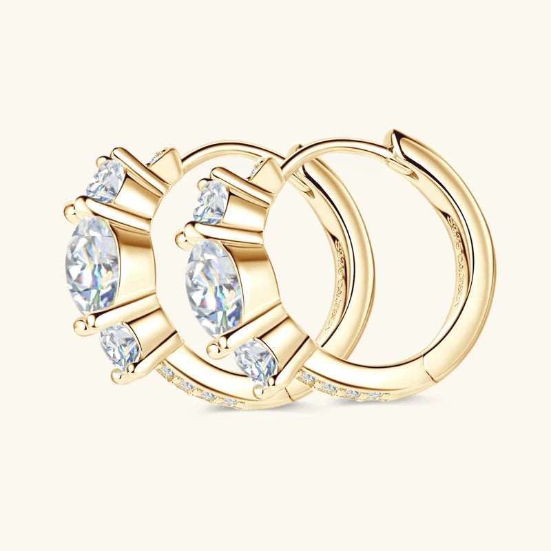 Lnngy Three Stone Moissanite Earring Original 925 Sterling Silver Hoops Earring For Women Girls Lab Created Diamond Jewelry Gift