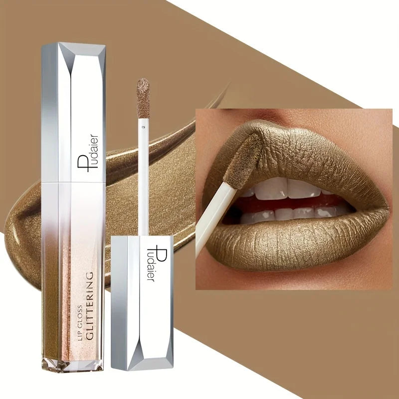 Metallic Glitter Lip Gloss, Waterproof Long Wear, Non-Sticky Hydrating Shine, Music Festival Beauty, Gifts