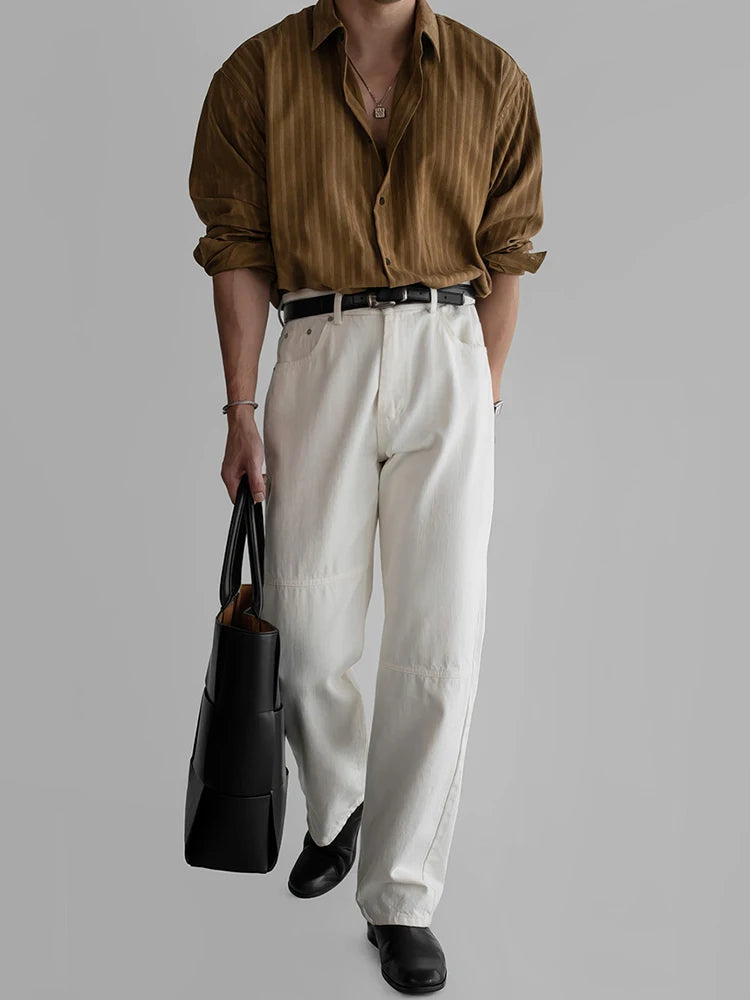 Vintage Striped Textured Shirts Men's Spring Autumn Outdoor Casual Button-up Shirt Long Sleeve Mens Fashionable Lapel Cardigans