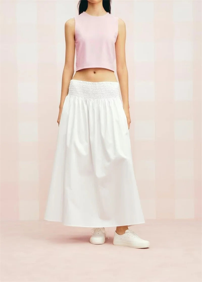 Women's Skirt 2025 New European and American Style Solid Color Poplin Long Skirt Summer Women's Casual Midi Skirt