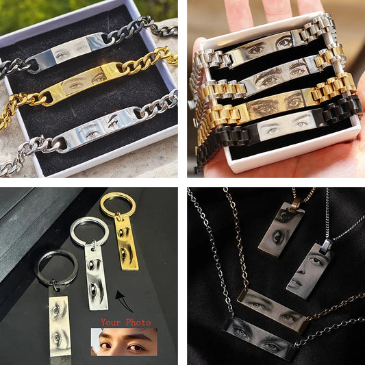 Personalized Customized Eyes Photo Stainless Steel Bracelets With Photo Laser Engraved Eyes Luxury Men's Bracelets Custom Gifts
