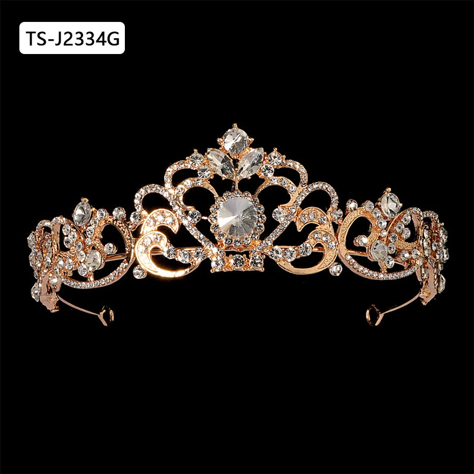 Gold Color Tiaras and Crowns for Women Wedding Bridal Hair Accessories Pearl Rhinestone Headpiece Bride Headdress Prom Jewelry