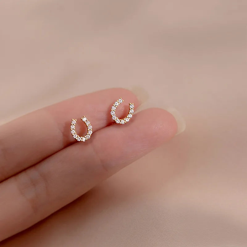New Fashion 925 Silver Needle Horseshoe Zircon Stud Earrings For Women Female Girls Cute Earrings Jewelry Accessories Gifts