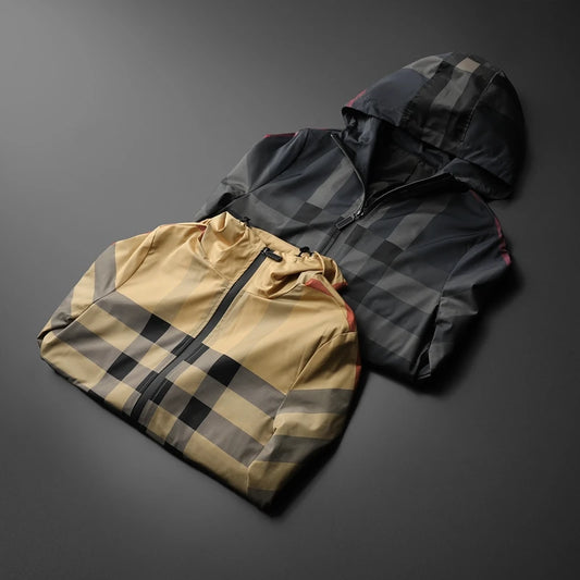 New Korean style fashionable striped jacket, high-quality hooded zipper jacket, men's slim fit jacket