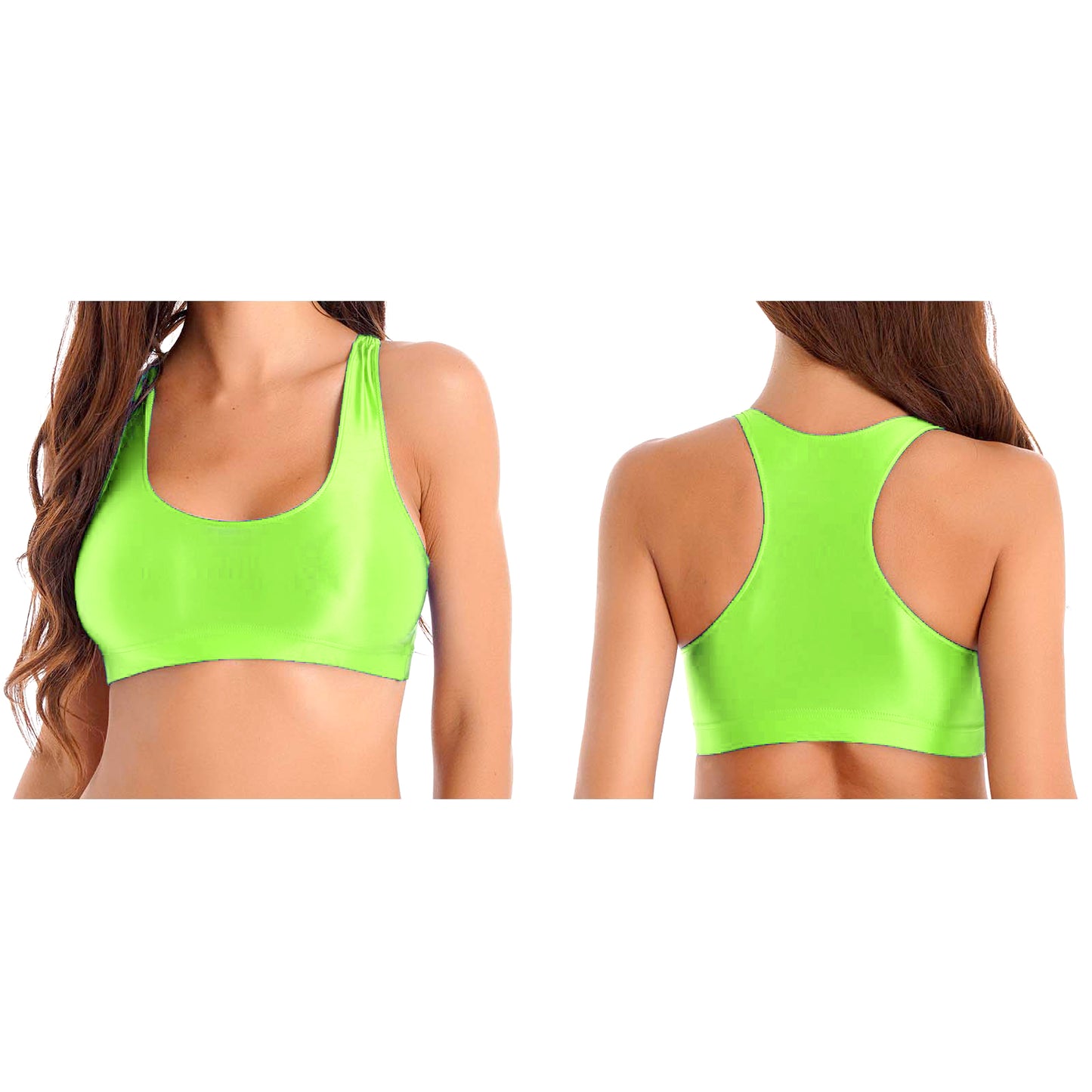 Women Glossy Swimsuit Outfit Oil Shiny Camis Crop Top Sports Fitness Smooth Tank Tops T-shirt With Panties Boxer Shorts Swimwear