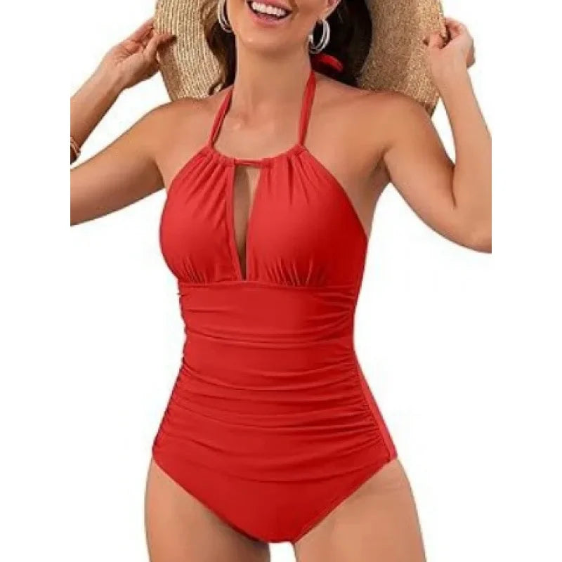 Sexy Pure Color Monokini Swimsuit Hollow out Back Tight Waist Design Cross-Border New Arrival Swimwear for Women