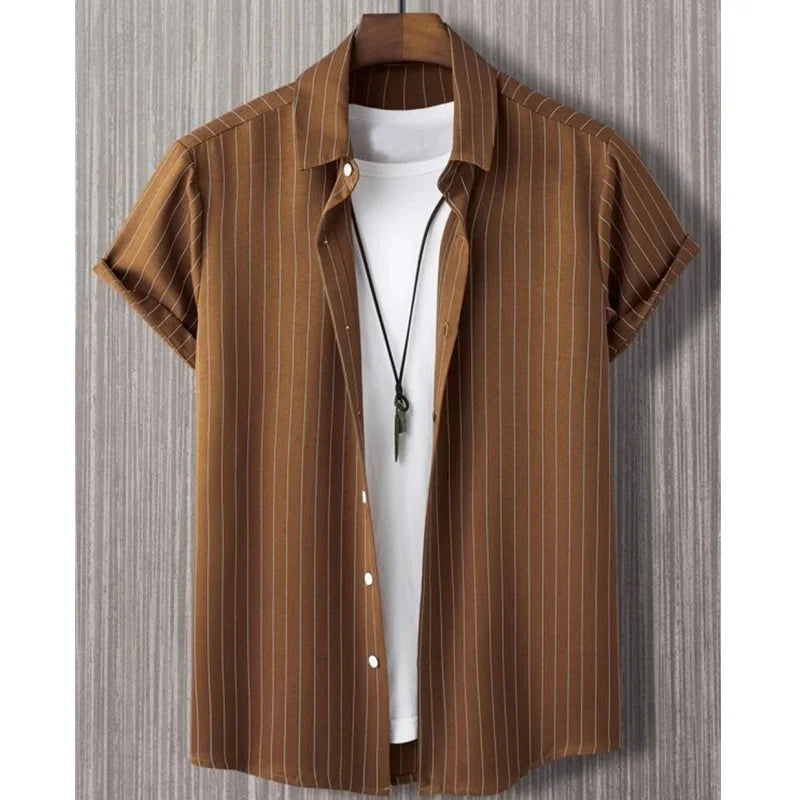 Hawaiian Shirts For Men 3d Stripe Print High-Quality Men'S Clothing Loose Oversized Shirts And Blooms Summer Casual Short Sleeve