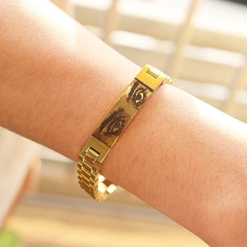 Personalized Customized Eyes Photo Stainless Steel Bracelets With Photo Laser Engraved Eyes Luxury Men's Bracelets Custom Gifts
