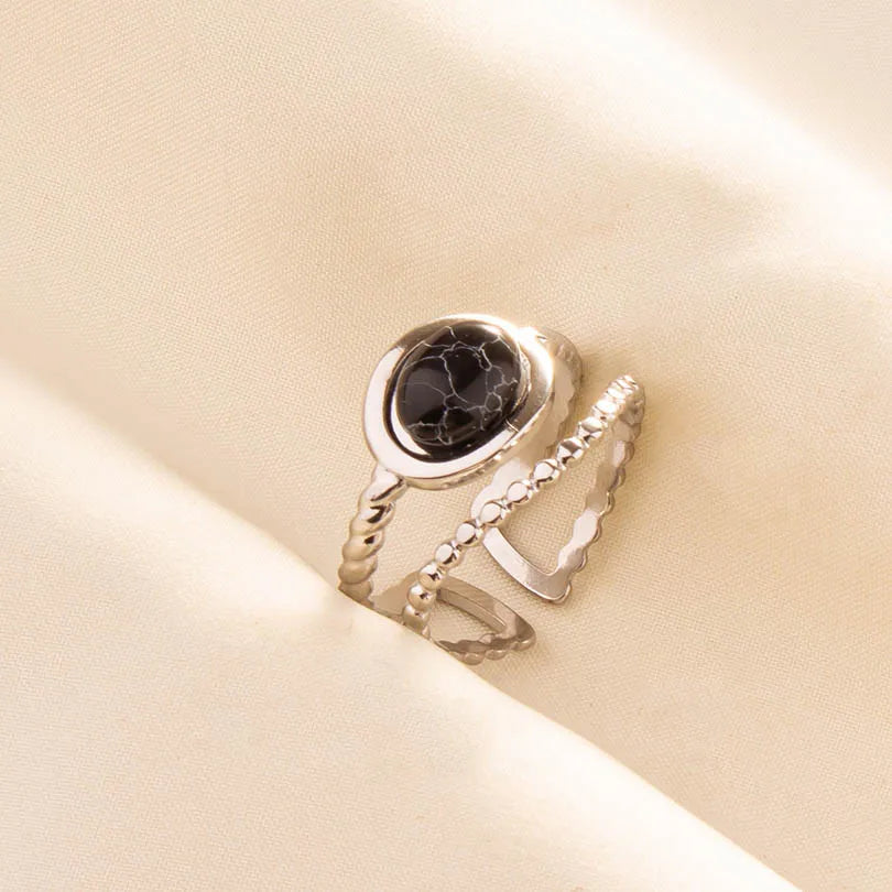 5PCS Boho Turquoise Rings Hippie Stainless Steel White Gemstone Adjustable Rings Women Girls Gift Knuckle Rings Bohemian Jewelry