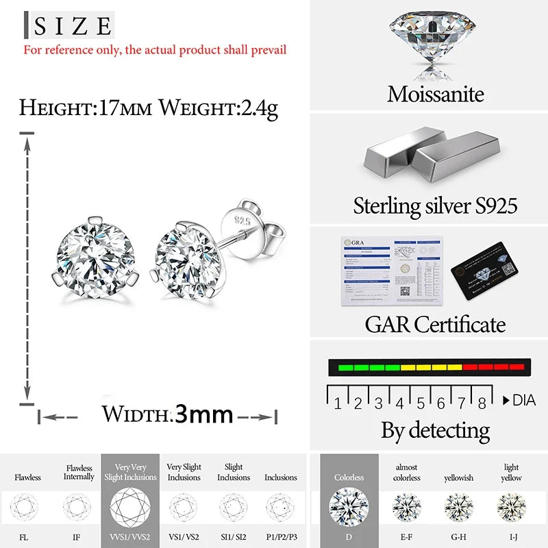 Unisex Fine Jewelry Moissanite Earrings For Women 925  Stud Earrings Moissanite D Color VVS Stud Round Flower Jewelry