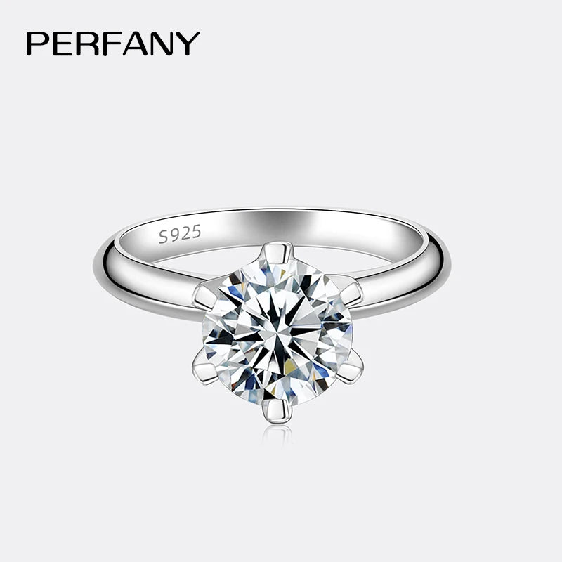 PERFANY 1-5CT Moissanite Ring for Women S925 Pure Silver Classic Six Claw Laboratory Diamond GRA Certified Ring Wedding Jewelry