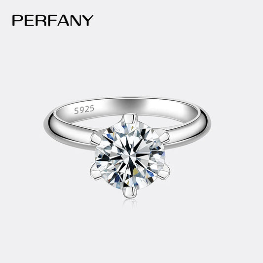 PERFANY 1-5CT Moissanite Ring for Women S925 Pure Silver Classic Six Claw Laboratory Diamond GRA Certified Ring Wedding Jewelry