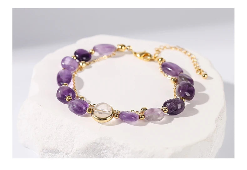 Exquisite Natural Amethyst Stone Lucky Chain Bracelets Women Fashion Jewelry Adjustable Healing Bracelets Girlfriend Party Gifts