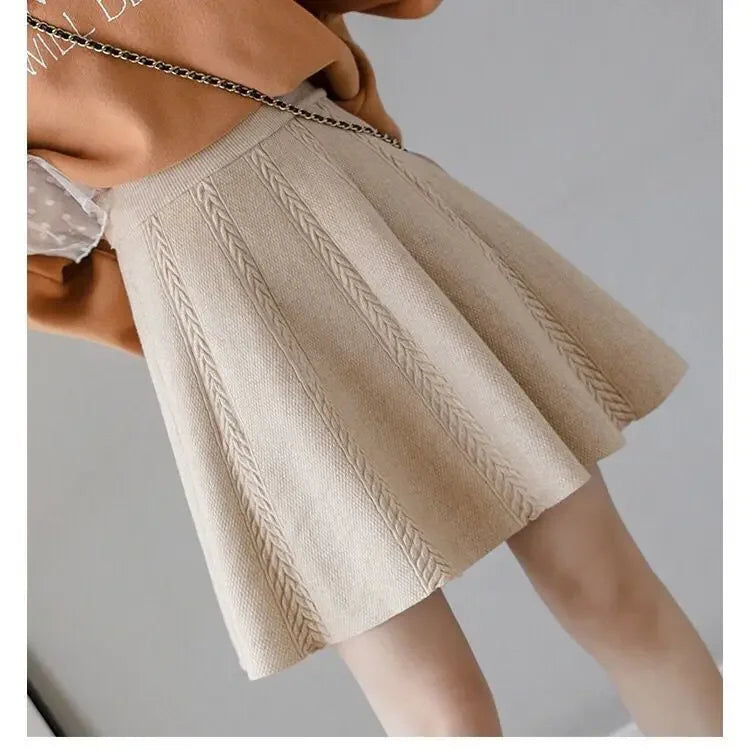 Thickened Knitted Mini A- Line Skirt High Waist Design Autumn Winter Loose Fit Polyester Fiber Half Body Skirts