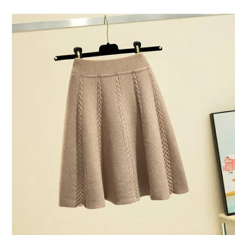 Thickened Knitted Mini A- Line Skirt High Waist Design Autumn Winter Loose Fit Polyester Fiber Half Body Skirts