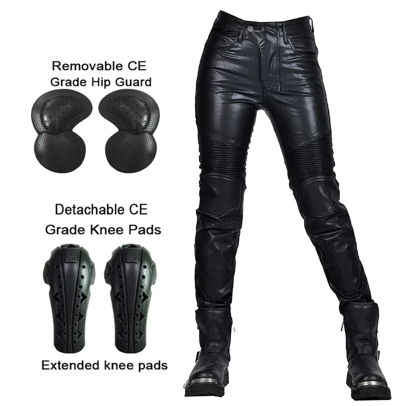 Motocross Racing Pants PU Leather Biker Trousers Waterproof Windproof Women With CE Knee Hip Pad Racing Motorbike Trousers Pants