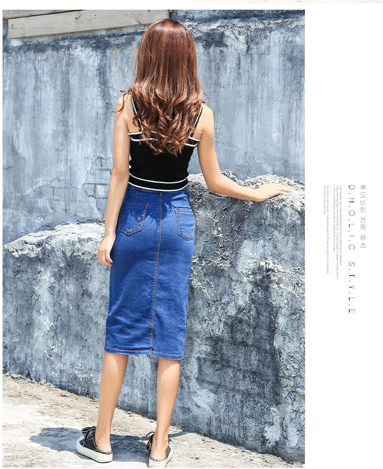 Women's Button Style Wrap Hip Slim Denim Skirt Fashion Mid Length Hip Skirts For Women