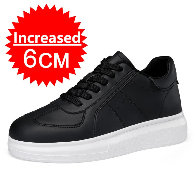 Fashion PU Leather Elevator Shoes for Men 6cm 8cm 10cm Invisible Height Increase White Sneakers Cortex Heightening Casual Shoes
